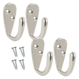 Sisi UK Silver Single Robe Hat And Coat Hooks Pack Of 4 Wall Mounted Metal Towel Dress And Bag Hangers For Bathroom Bedroom