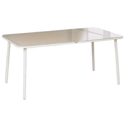 Beliani Garden Dining Table Caravino 160 Cm 90 Cm Metal Light Beige - image 1
