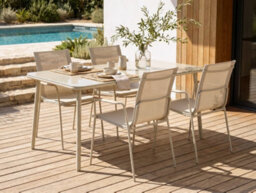 Beliani Garden Dining Table Caravino 160 Cm 90 Cm Metal Light Beige - thumbnail 2