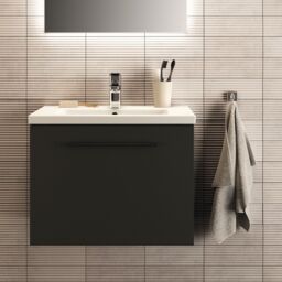 Ideal Standard I.life S Compact Matt Carbon Grey Wood Effect Wall-Mounted Bathroom Vanity Unit (H) 440mm (W) 600mm - thumbnail 4