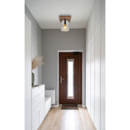 Luminosa Lighting Luminosa Underwood Cylindrical Ceiling Light Wood Look Dark Smoke Glass Shade 1X E27 - thumbnail 4