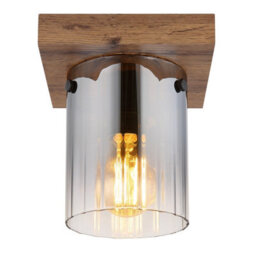 Luminosa Lighting Luminosa Underwood Cylindrical Ceiling Light Wood Look Dark Smoke Glass Shade 1X E27 - thumbnail 3