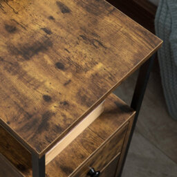 Wyld Haus Mirayo Set Of 2 Narrow Industrial Side Tables With 2 Drawers And Shelves, Rustic Brown - thumbnail 8