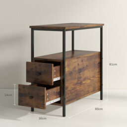 Wyld Haus Mirayo Set Of 2 Narrow Industrial Side Tables With 2 Drawers And Shelves, Rustic Brown - thumbnail 3