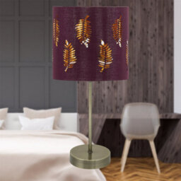 First Choice Lighting Antique Brass Stick Table Lamp With Burgundy Fern Cut Out Shade - thumbnail 4
