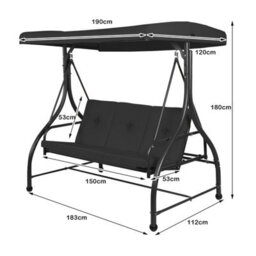Costway Garden Patio Swing Chair 3 Seater Hammock Bench Convertible Canopy Cushion Seats - thumbnail 3