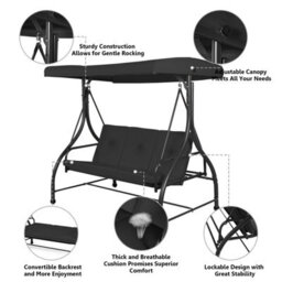 Costway Garden Patio Swing Chair 3 Seater Hammock Bench Convertible Canopy Cushion Seats - thumbnail 5