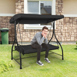 Costway Garden Patio Swing Chair 3 Seater Hammock Bench Convertible Canopy Cushion Seats - thumbnail 4