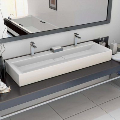 Vidaxl Wash Basin 120X46X11 Cm Mineral Cast/marble Cast White - image 1