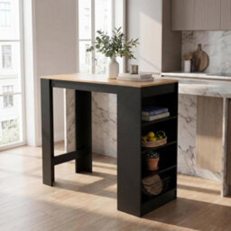Modern Bar Table With 4-Tier Storage Shelves, Contemporary Breakfast Table,freestanding Table For Kitchen