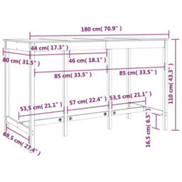 Berkfield Bar Table 180X80X110 Cm Solid Wood Pine - thumbnail 9