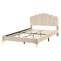 Beliani Bed Velvet Sauvian 140 X 200 Cm (Eu Double) Beige - thumbnail 4