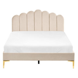Beliani Bed Velvet Sauvian 140 X 200 Cm (Eu Double) Beige - thumbnail 5