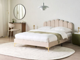 Beliani Bed Velvet Sauvian 140 X 200 Cm (Eu Double) Beige - thumbnail 2