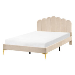 Beliani Bed Velvet Sauvian 140 X 200 Cm (Eu Double) Beige - thumbnail 1