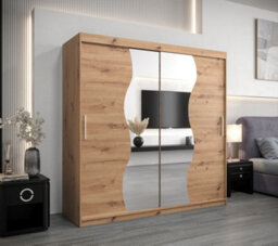 Arte Madrid Contemporary 2 Mirrored Sliding Door Wardrobe 9 Shelves 2 Rails Oak Artisan Effect (H)2000mm (W)2000mm (D)620mm - thumbnail 2