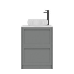 Royal Bathrooms Royal Bathroom Elmore 600mm Matt Pebble Grey Freestanding Bathroom Vanity Unit 2 Drawer Plain White Worktop With Milan Basin - thumbnail 7