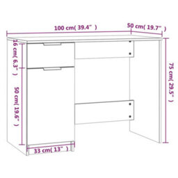 Berkfield Desk Smoked Oak 100X50X75 Cm Engineered Wood - thumbnail 9