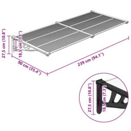 Berkfield Door Canopy Black And Transparent 239X90 Cm Polycarbonate - thumbnail 6