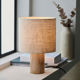 Luminosa Lighting Luminosa Durban Complete Table Lamp, Natural Eucalyptus Wood, Natural Linen - thumbnail 3