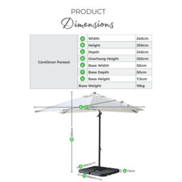 Furniturebox Uk Cantilever Grey Square Outdoor Parasol Only (No Base) - thumbnail 8
