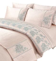 Duvet Cover And Pillowcase Set Embroided Luxury Design Polyester Bed Linen Pink - thumbnail 2