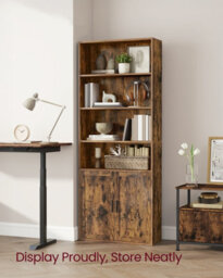 Vasagle Bookcase, 6-Tier Tall Bookshelf, Book Shelf With Doors, Shelving Unit, 24 X 60 X 175 Cm, For Living Room