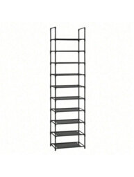 LEDREM Shoe Rack With 10 Shelves, Shoe Organizer, 28 X 45 X 173 Cm, Metal Frame, For Entryway, Black - thumbnail 3