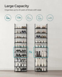 LEDREM Shoe Rack With 10 Shelves, Shoe Organizer, 28 X 45 X 173 Cm, Metal Frame, For Entryway, Black - thumbnail 7