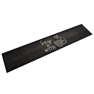 Berkfield Kitchen Rug Washable Cup Black 60X300 Cm Velvet - image 1