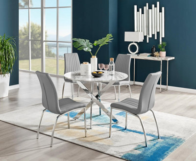 Furniturebox Uk Novara White Marble Round Dining Table & 4 Grey Isco Chairs - image 1