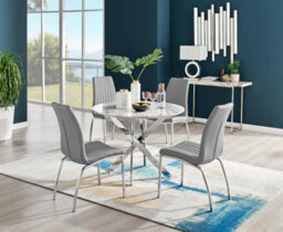 Furniturebox Uk Novara White Marble Round Dining Table & 4 Grey Isco Chairs - thumbnail 1