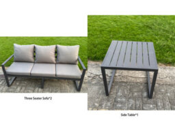 Fimous 4 Pieces Garden Furniture Set Aluminium Adjustable Rising Lifting Dining Table And Sofa Set With Side Table Dark Grey - thumbnail 3