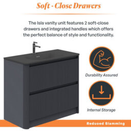 Plum&clay Isla Ribbed Fluted Grey 2 Drawer Freestanding Bathroom Vanity Unit & Black Basin Set (W)1000mm - thumbnail 4
