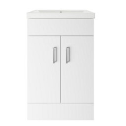 FNX Bathrooms 600mm Floor Standing Vanity Unit & Basin Storage Cabinet With Soft Close Doors Gloss White - thumbnail 3