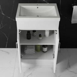 FNX Bathrooms 600mm Floor Standing Vanity Unit & Basin Storage Cabinet With Soft Close Doors Gloss White - thumbnail 2