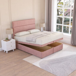 Sloomy Texas End Lift Ottoman Bed 4Ft6 With Sprung Memory Mattress - Pink Plush & Headboard- Double - thumbnail 2