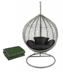 D Pro T Homeware Rattan Swing Egg Chair Grey Outdoor Garden Patio Hanging Furniture - thumbnail 2