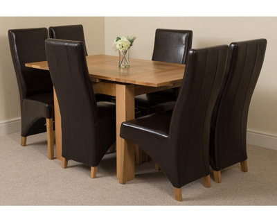 That's Furniture Richmond 90Cm - 150Cm Square Oak Extending Dining Table And 6 Chairs Dining Set With Lola Brown Leather Chairs - image 1