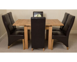 That's Furniture Richmond 90Cm - 150Cm Square Oak Extending Dining Table And 6 Chairs Dining Set With Lola Brown Leather Chairs - thumbnail 2
