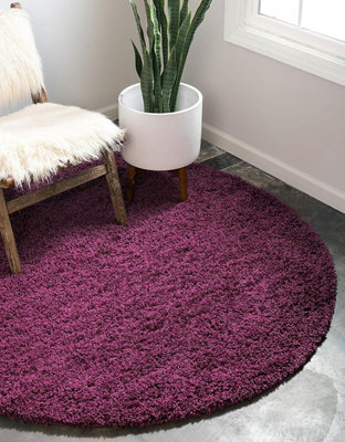 Bravich Aubergine Thick Shaggy Circle Rug - California - 120Cm - image 1