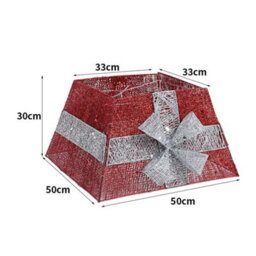 Living And Home Square Led Lighted Christmas Tree Collar Tree Skirt Stand Basket Decor With Bow Tie  30Cm (H) - thumbnail 6
