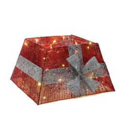 Living And Home Square Led Lighted Christmas Tree Collar Tree Skirt Stand Basket Decor With Bow Tie  30Cm (H) - thumbnail 5