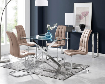 Furniturebox Uk Leonardo Glass And Chrome Metal Dining Table And 4 Cappuccino Beige Murano Chairs Set - image 1