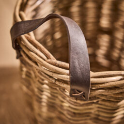 Dibor Traditional Style Large Log Storage Basket With Pu Leather Handles - thumbnail 4