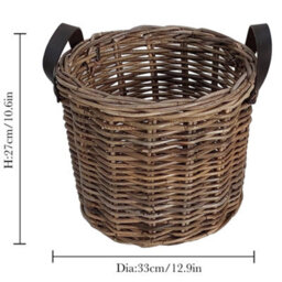 Dibor Traditional Style Large Log Storage Basket With Pu Leather Handles - thumbnail 2