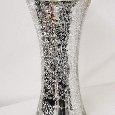 Biznest (Set Of 2) Silver Crackle Mercury Glass Large Vase H 30Cm