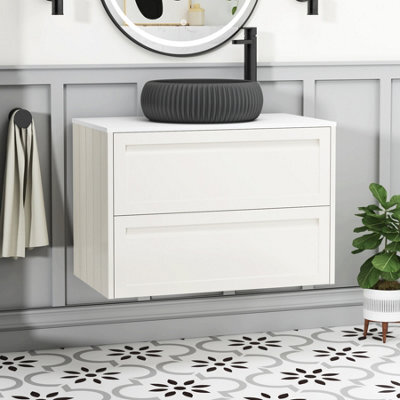Royal Bathrooms Royal Bathroom Elmore 800mm Classic White Wall Mounted Bathroom Vanity Unit 2 Drawer Plain White Worktop With Milan Black Basin - image 1