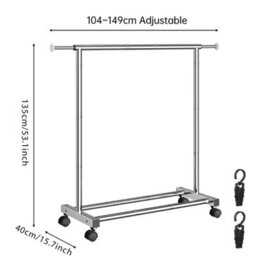 Heavy Duty Stainless Steel Clothes Rail Hanging Rack Garment Display Stand Wheel - thumbnail 2