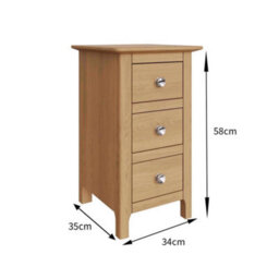Fwstyle Taberno 3 Drawer Bedside Table Chest Natural Oak (H) 58 (W) 34 (D) 35Cm - thumbnail 6